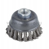 wolfcraft Üregelö drótkefe acélszálas, fonott, O65mm M14, sarokcsiszolóhoz