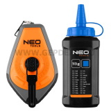 NEO TOOLS Kicsapózsinór + festék, műanyag házas, 30m, 1:3-as gyorsítóáttétel kék