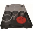 Bautool csempelyukfúró készlet, vídiás (33, 53, 67, 73, 83 mm) kofferben, 7 részes