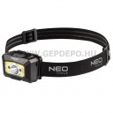 Neo fejlámpa mozgásérzékelővel, tölthető, USB, COB LED, 250 lm
