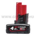 Milwaukee M12 B4 4.0 AH Redlithium Li-ion akkumulátor